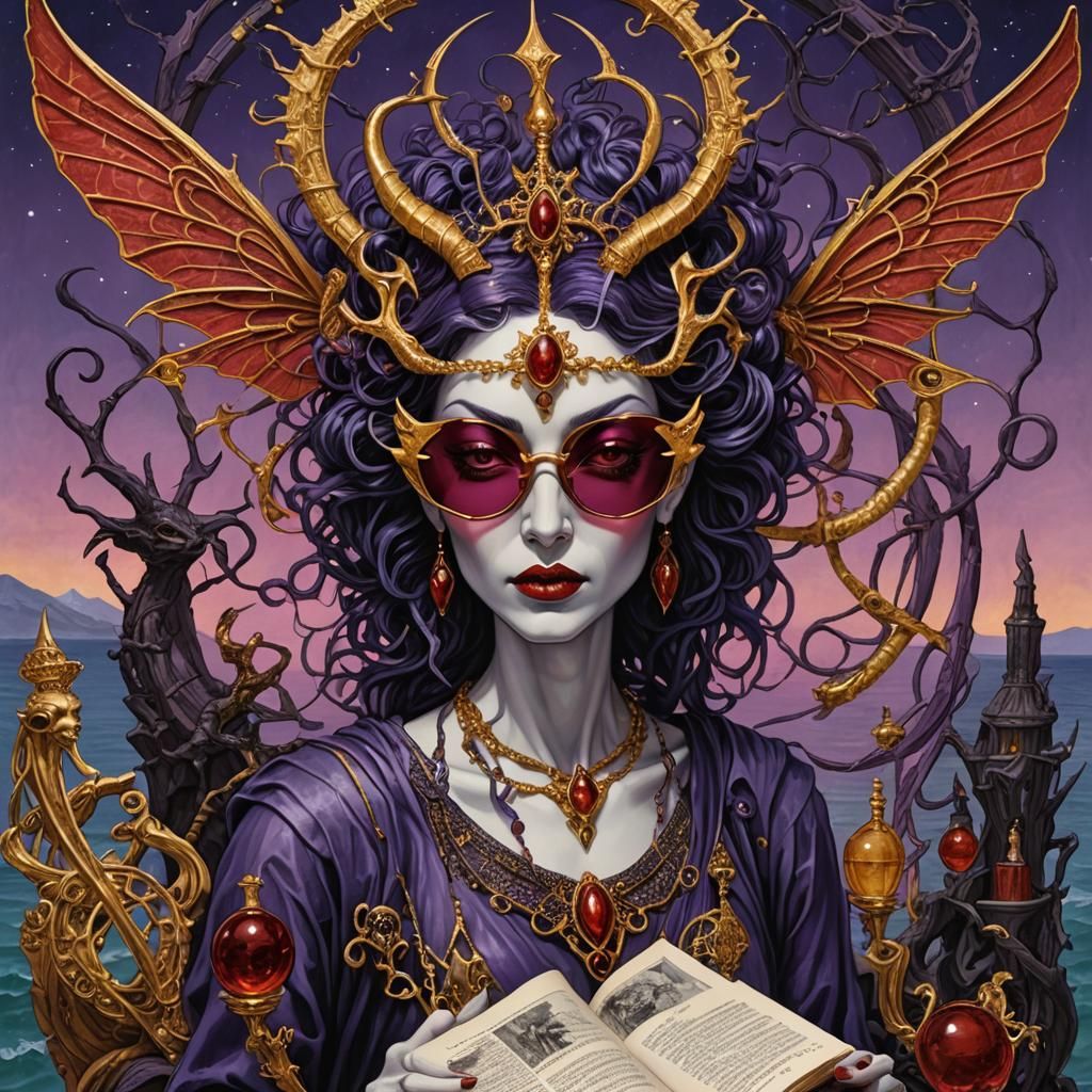 Spider Queen Reading a Fairytale in Science Fantasy Style