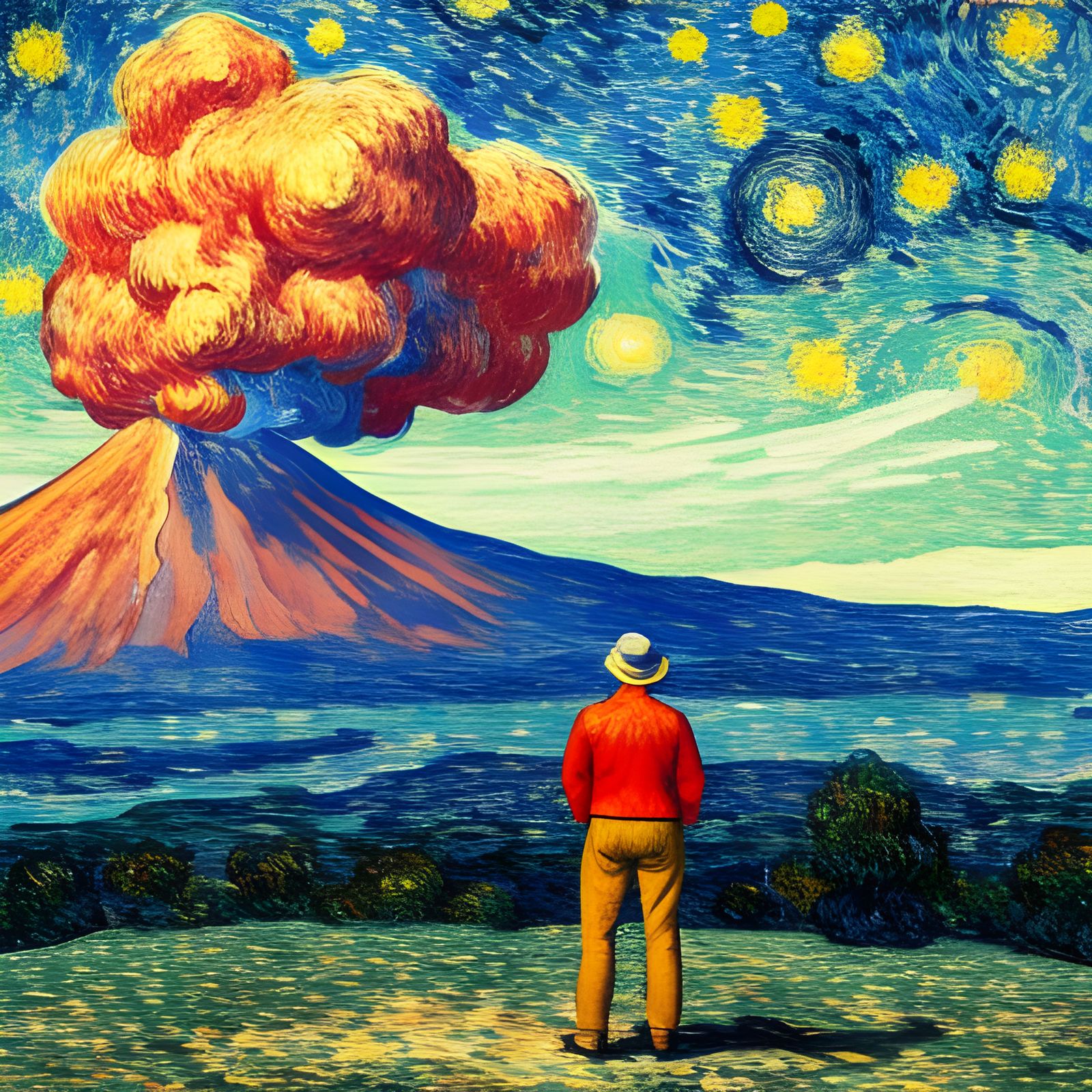 a man looking at a Volcano