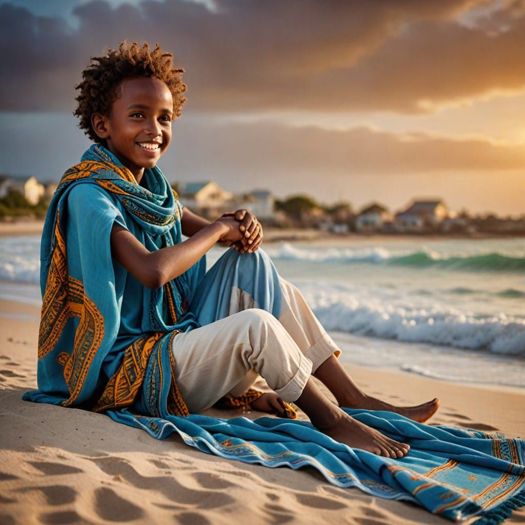 Somali Boy Smiles in Mogadishu's Warm Light