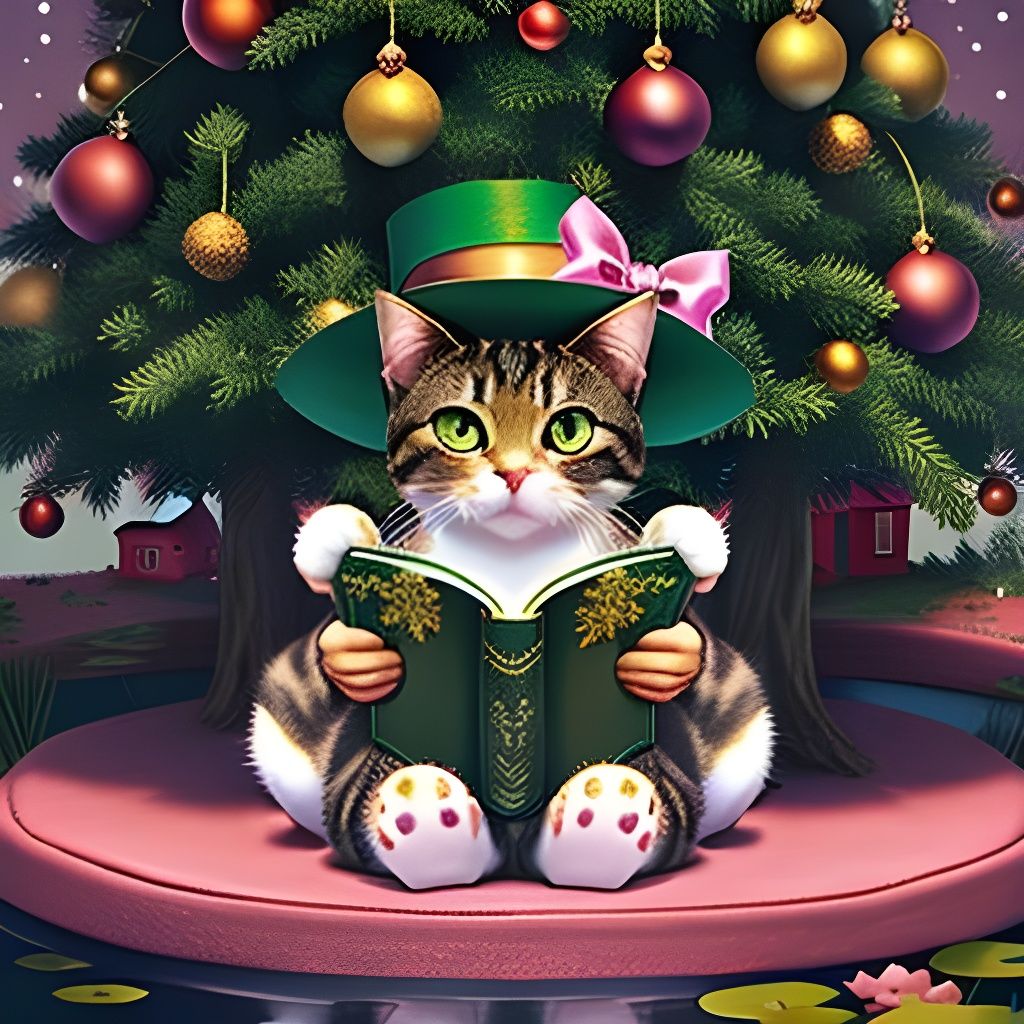 Festive Feline: A Christmas Storybook Illustration