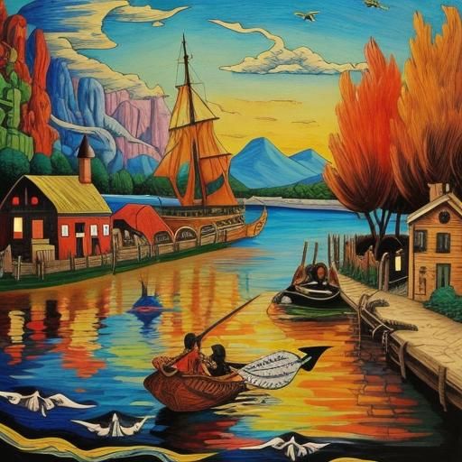 Charon Ferries Soul Across Styx in Folk Art