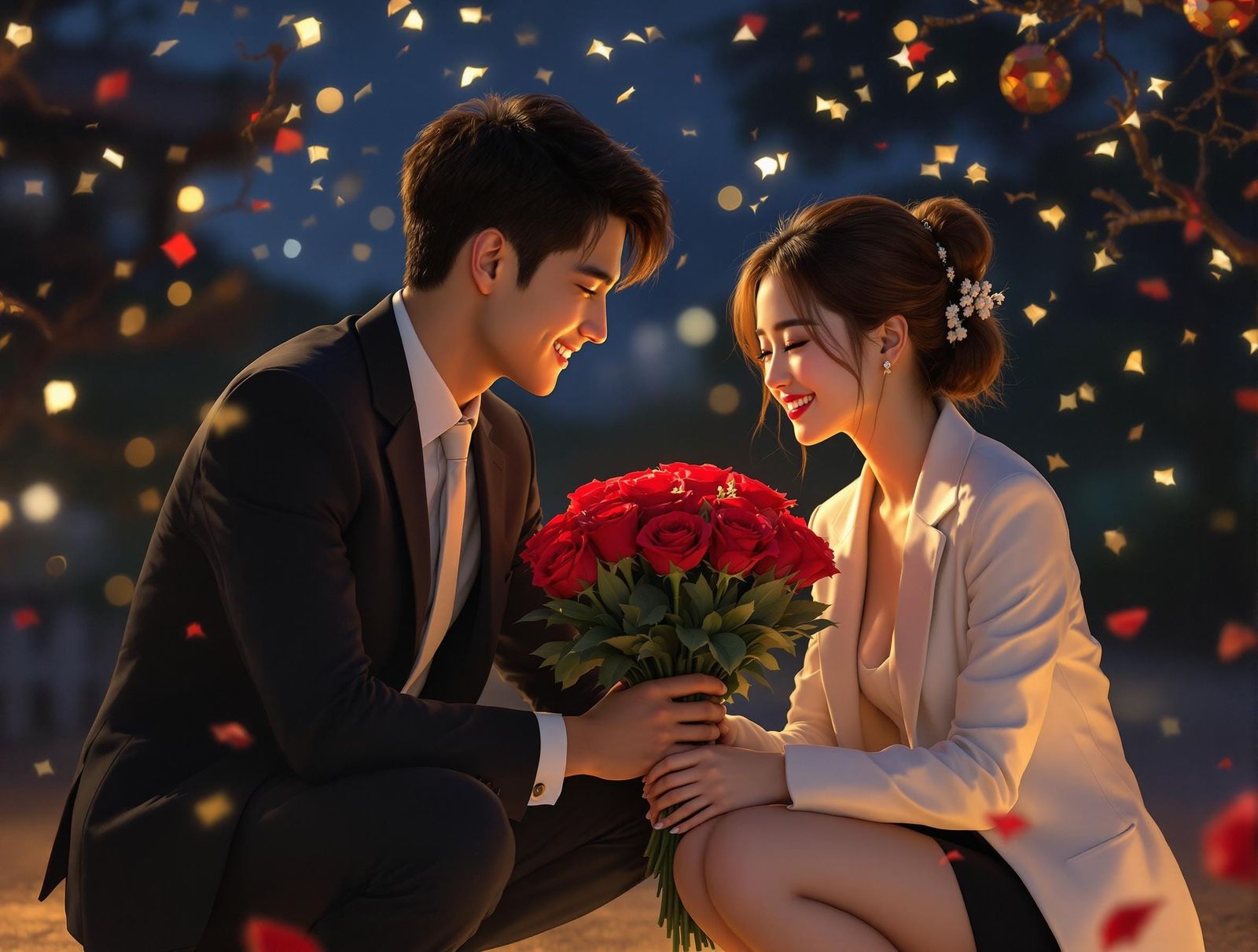 Romantic Encounter with Red Roses: Fantasy Concept Art