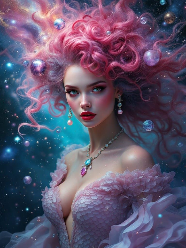 Galactic Goddess in Cosmic Velvet Elegance