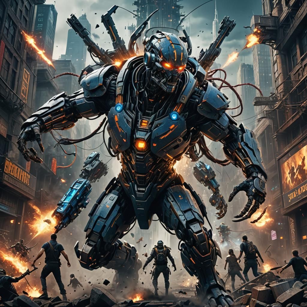 Technology Attack Movie Poster in Detailed Matte Style