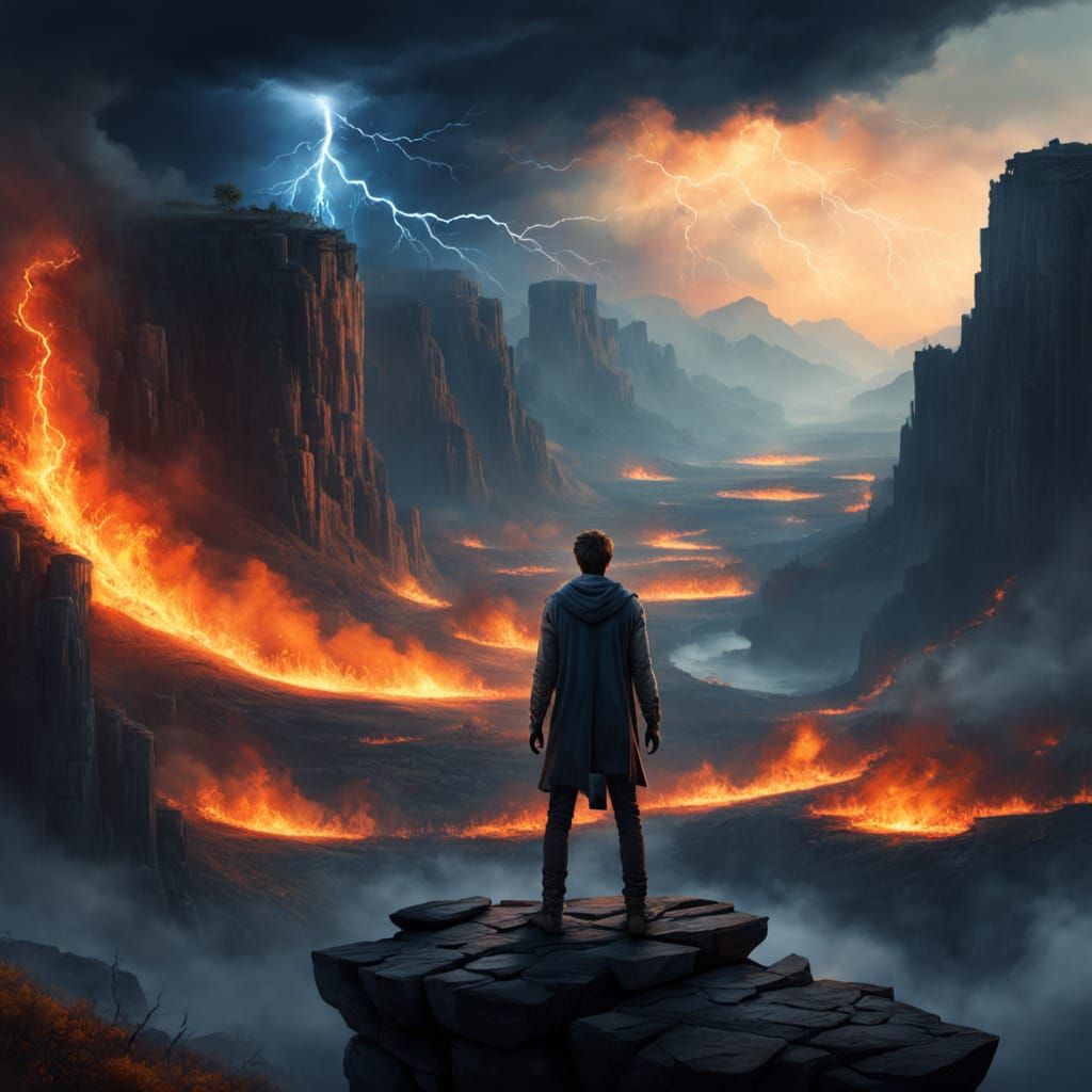 Fantasy Valley Ablaze: An Oil Painting Concept Art