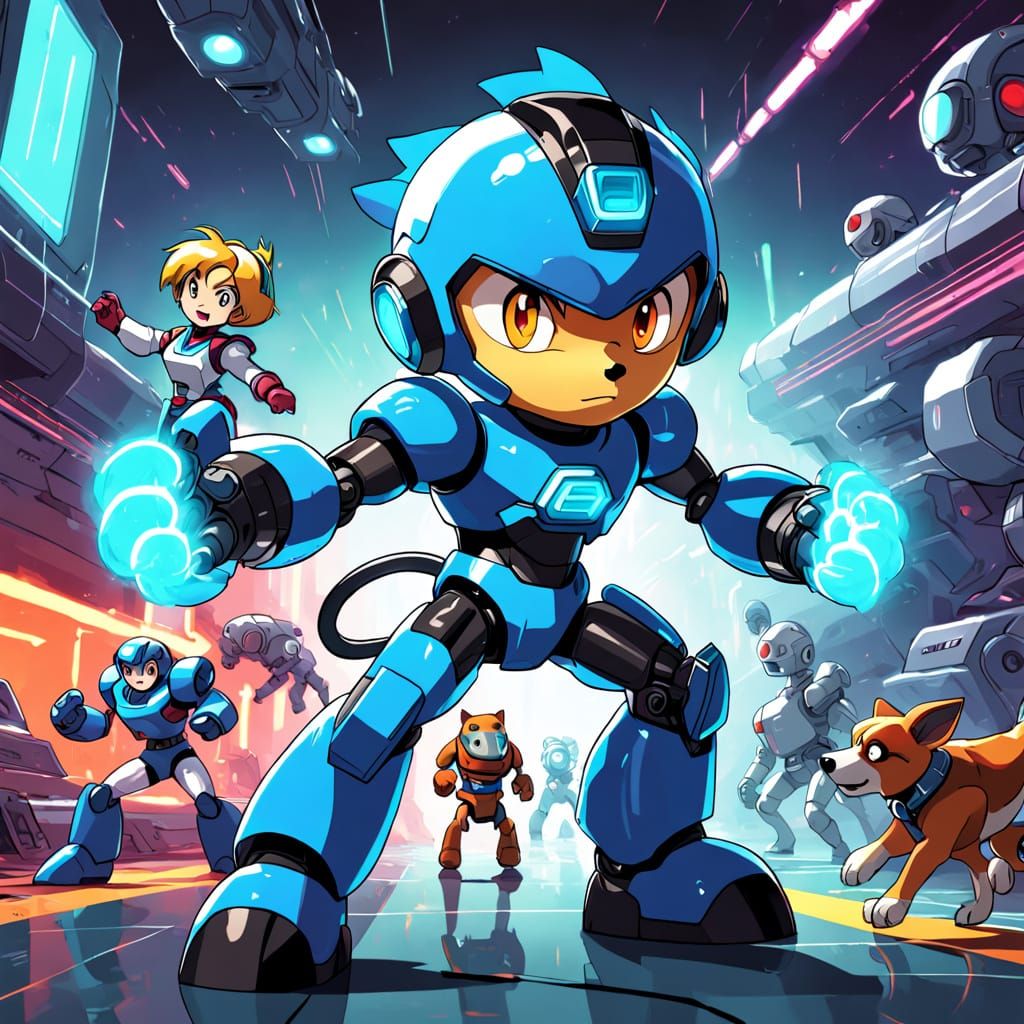 Megaman and Roll Walk Rush Amidst Dr. Wiley's Sci-Fi Chaos