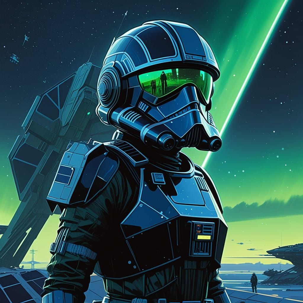 Sleek Female TIE Fighter Pilot in Cosmic Twilight