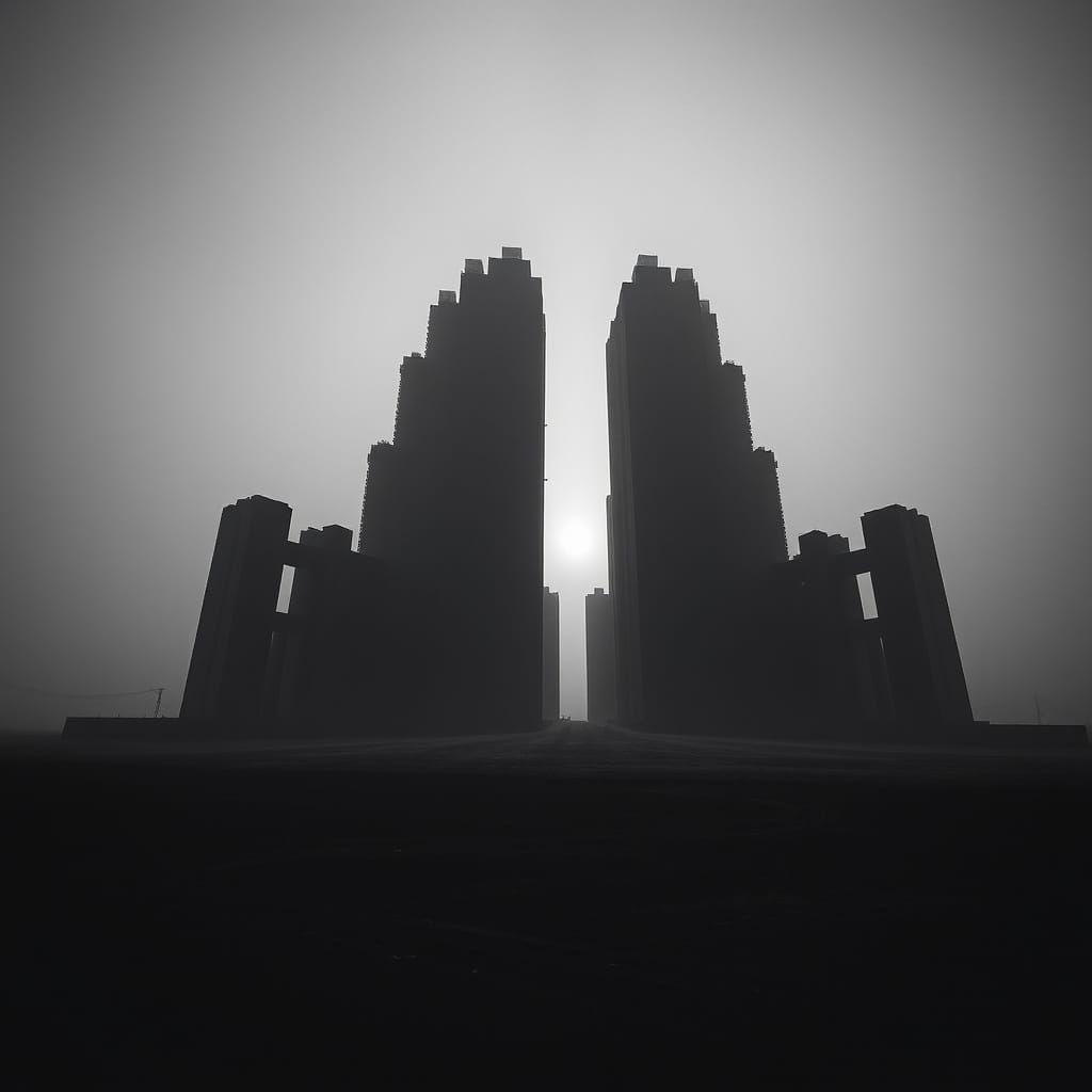 Gothic Brutalist Megastructure in a Barren Black Landscape