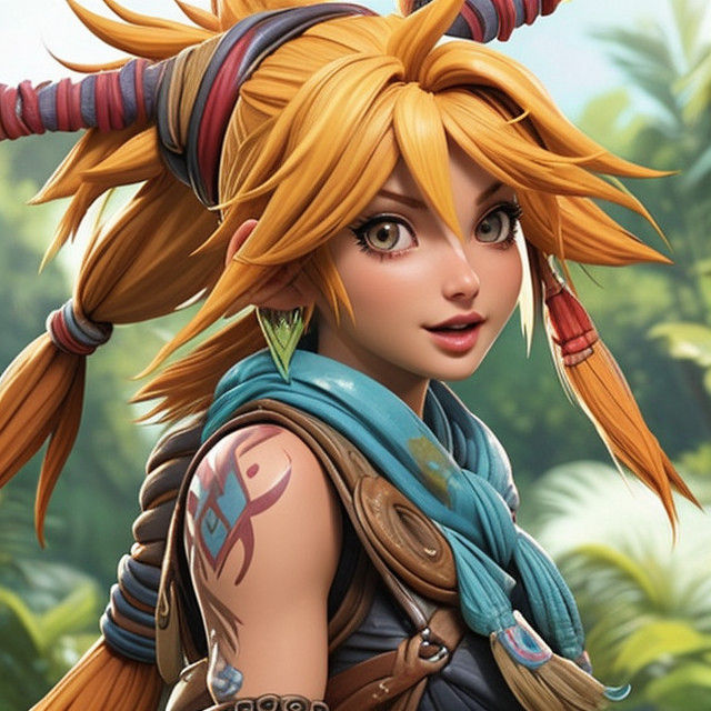 Idyllic Rikku from FFX in Vibrant Watercolor Style