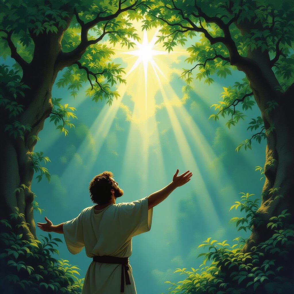 Man Bathed in Divine Light, Ethereal Landscape