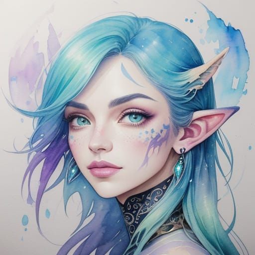Enchanting True Fey Portrait in Vibrant Watercolor