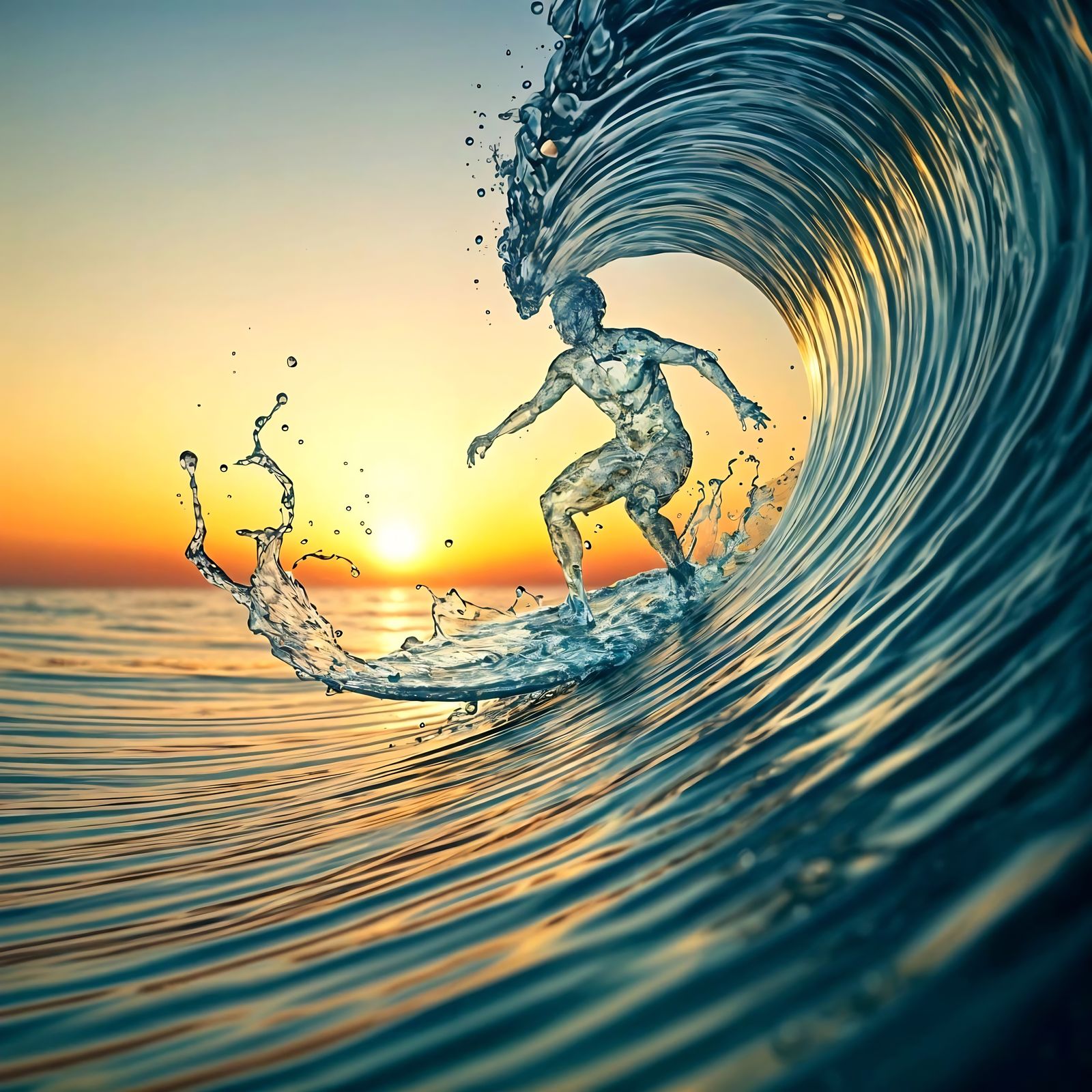 Hyper-Realistic Ocean Wave with Golden Sunset