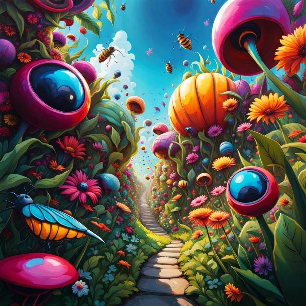 Garden Bugs-Eye View in Graffiti Art Style