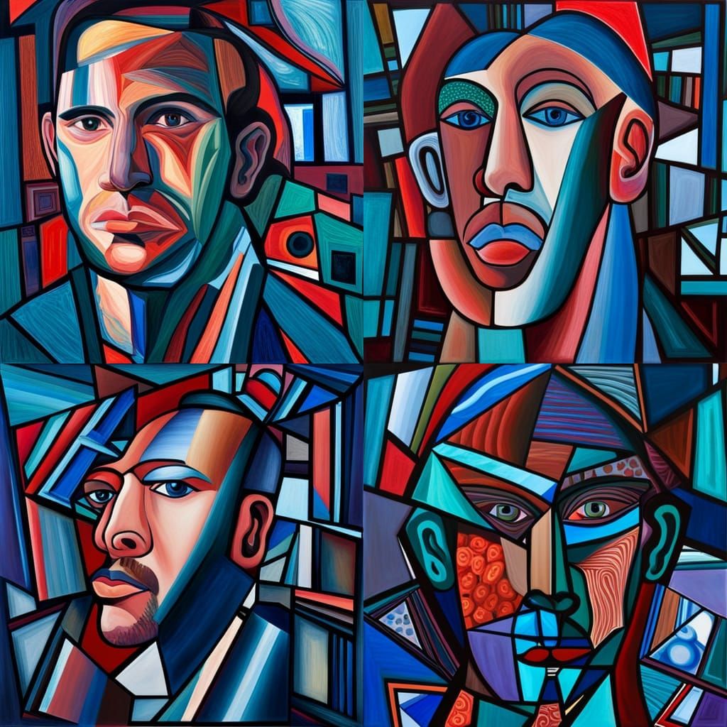 Abstract Portrait in Red and Blue Hues