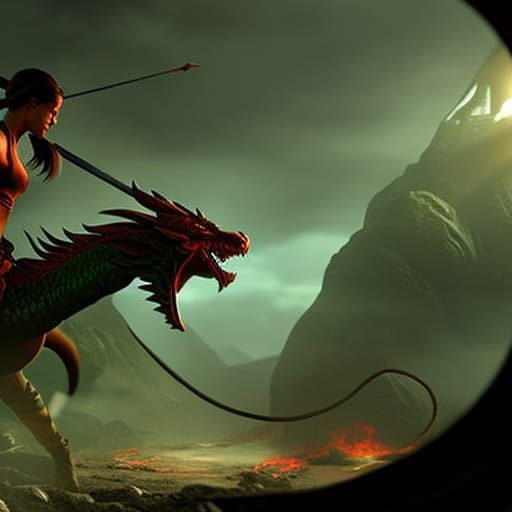Laura Croft and Her Dragon Pet: 3D Digital Art