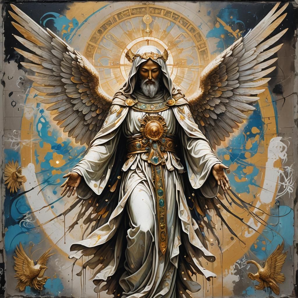 Radiant Seraphim in Divine Light: Graffiti Art Style