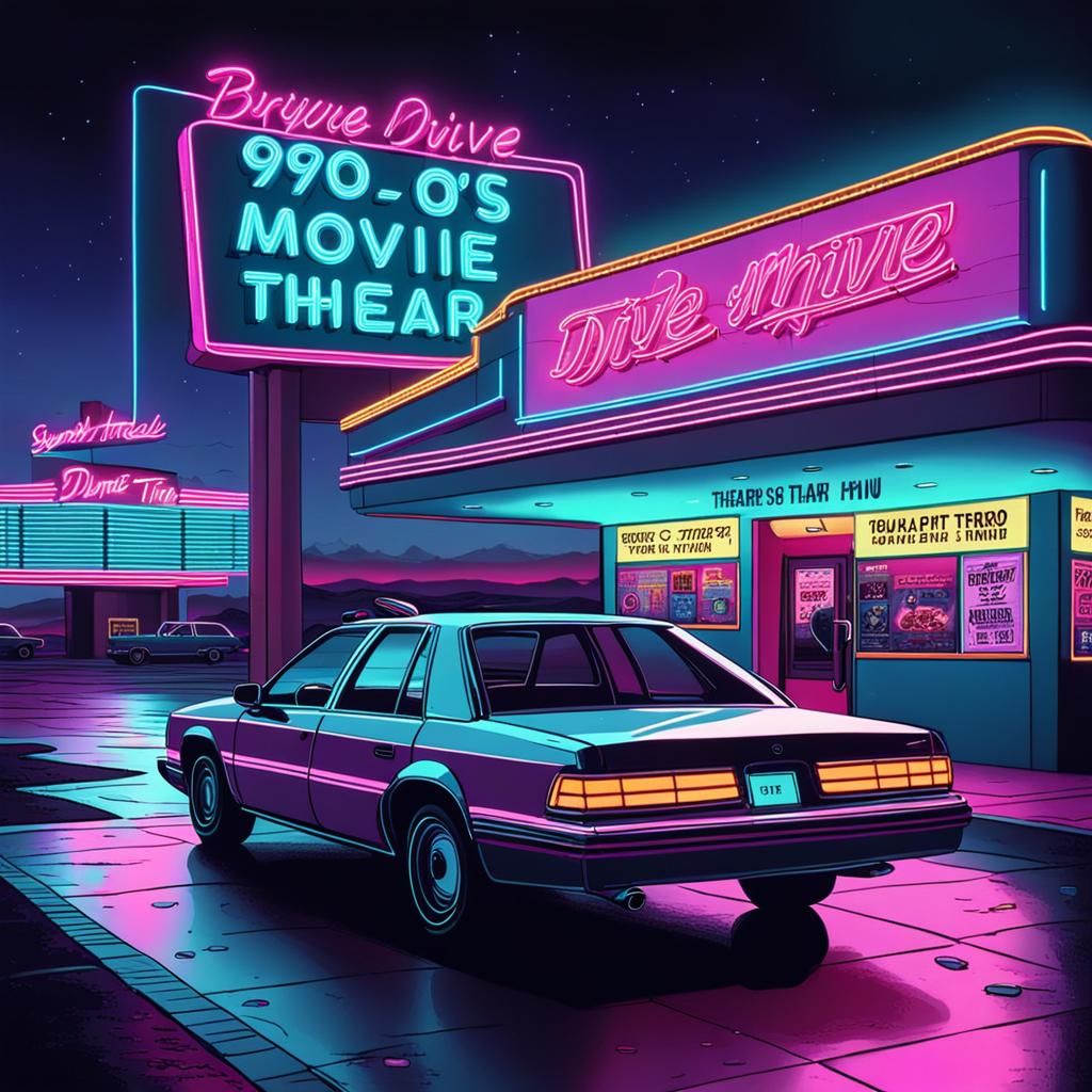 90s Drive-Thru Movie Theater in Synthwave Style
