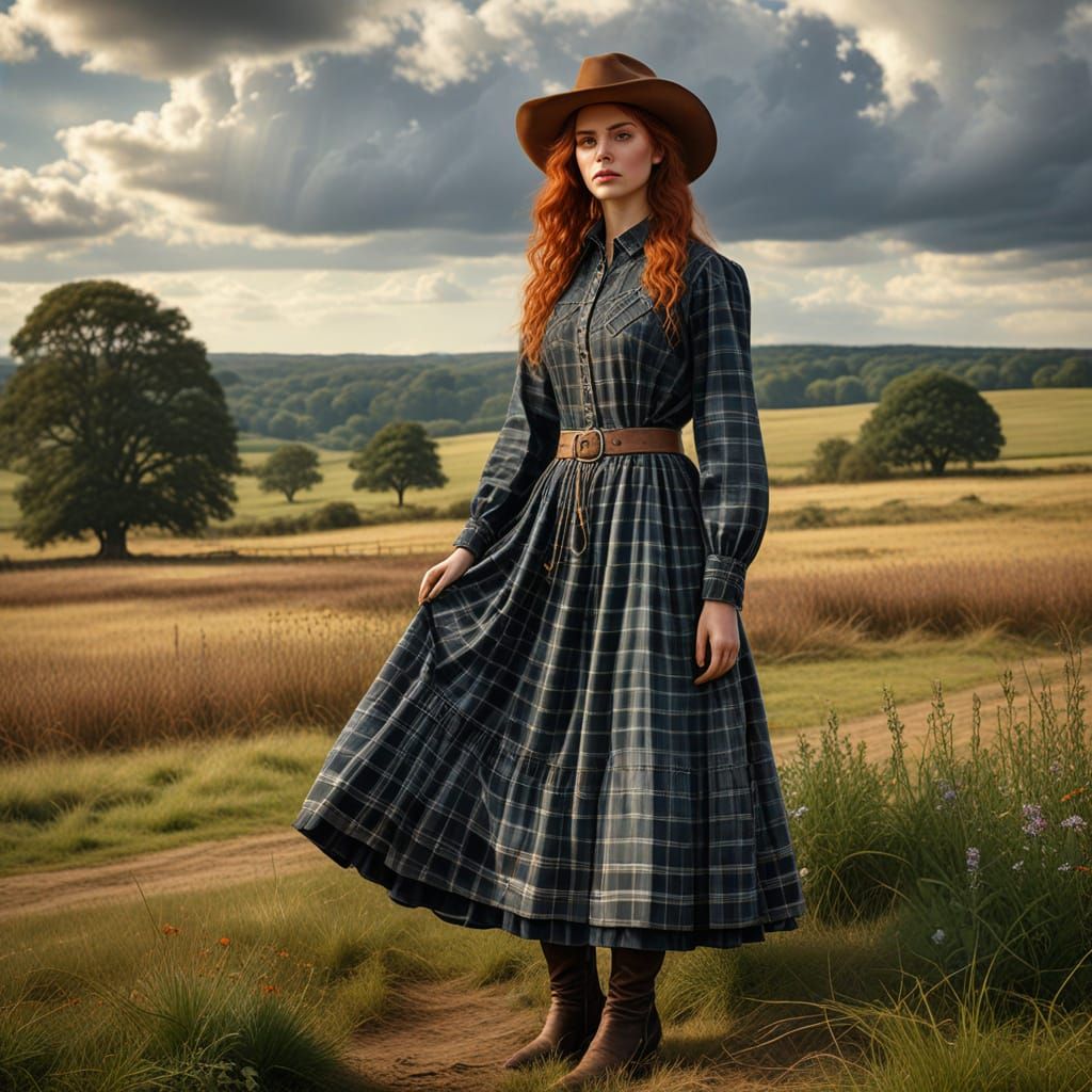 Pre-Raphaelite Cowgirl Portrait in Field