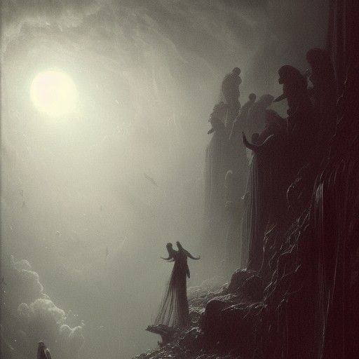 Eerie Cliffside Scene in Horror Illustration Style