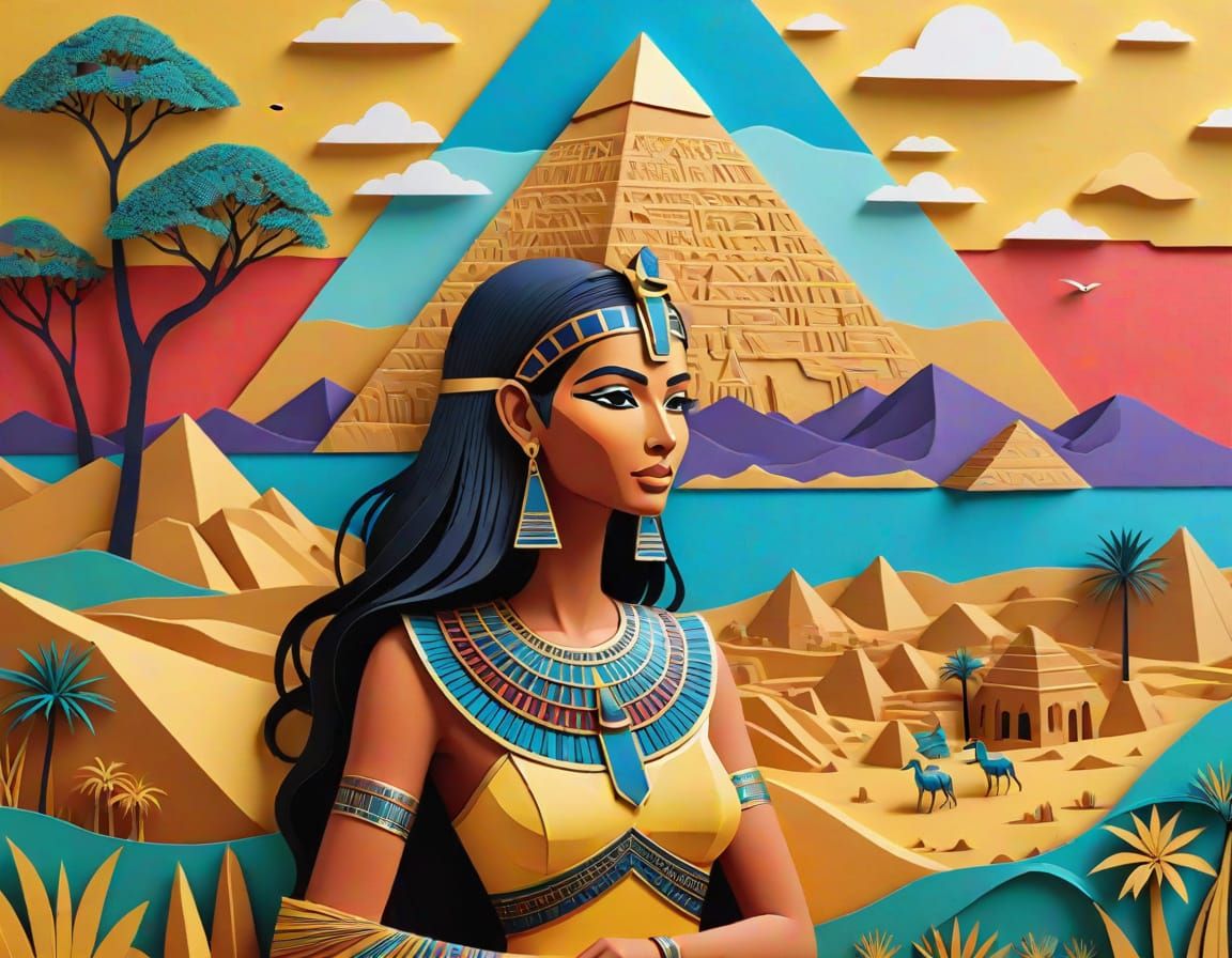 Beautiful 3D Paper Cut Egyptian Scene with Intricate Details