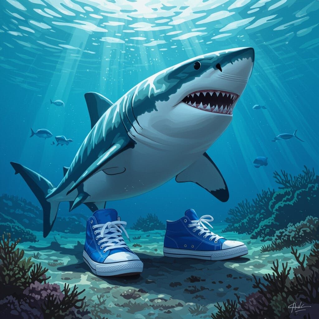 Shark with Blue Sneakers in Photorealistic Style