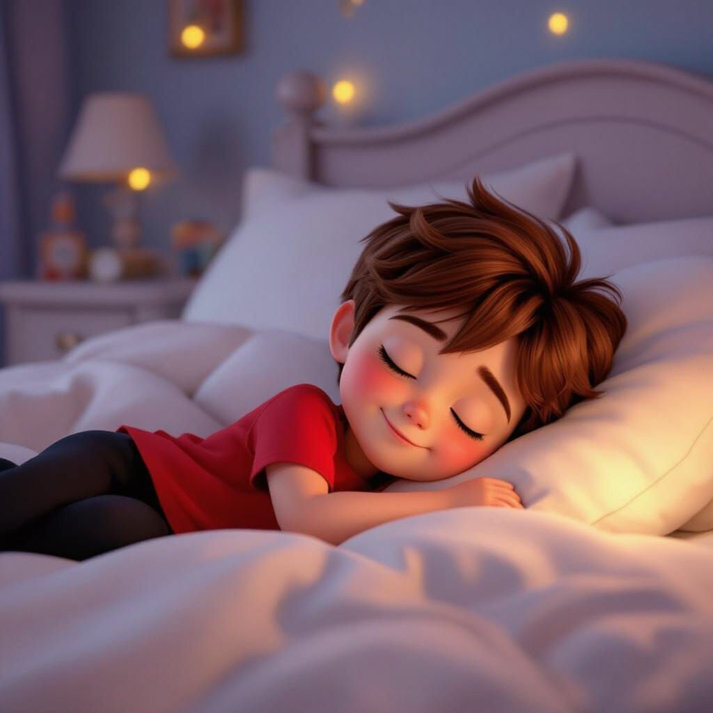 Disney Style 3D Art of a Sleeping Boy in Bed