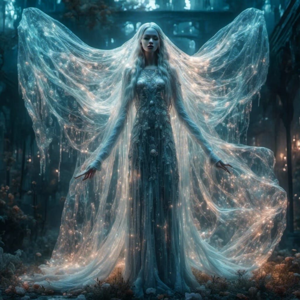 Ethereal Translucent Woman in Dreamy Darkness