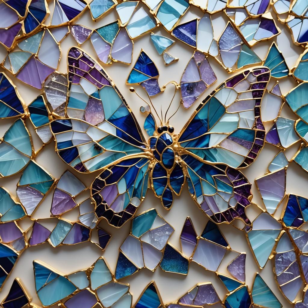 Shattered Glass Butterfly Kintsugi Mosaic Art