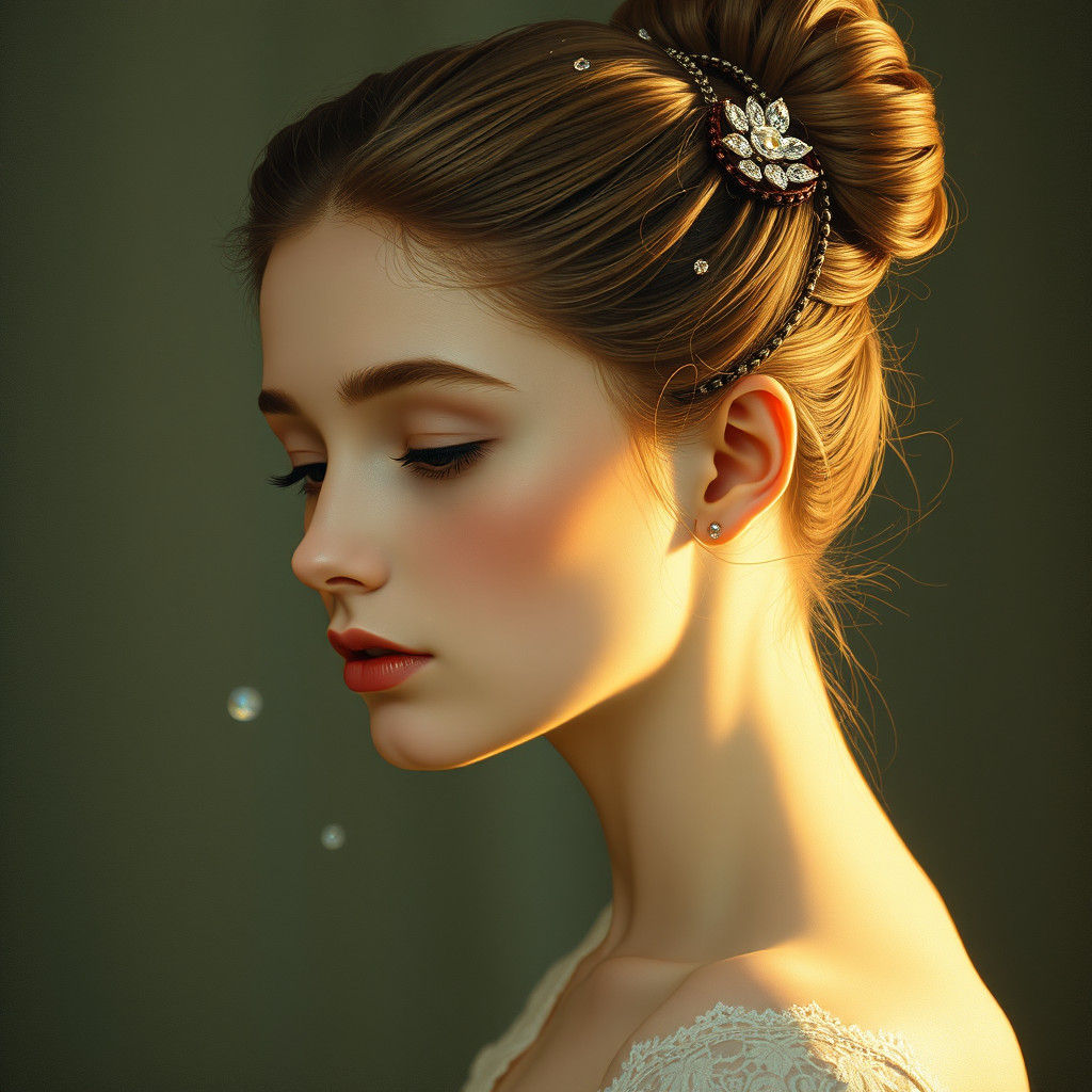 Ethereal Pre-Raphaelite Beauty with Diamond Adorned Updo