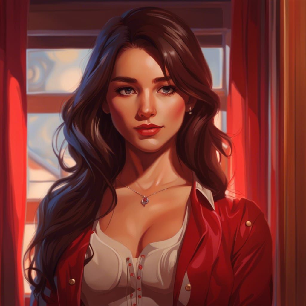 Cowgirl in Red Dress: Masterpiece in Leyendecker Style