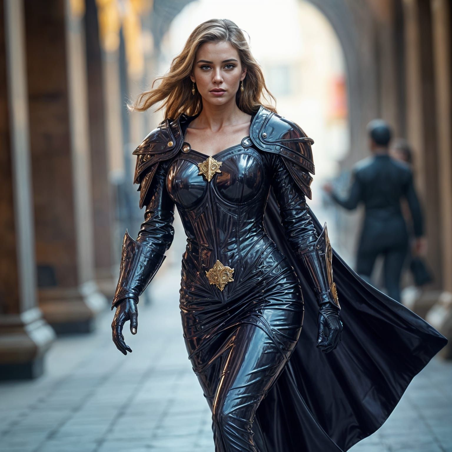 Elegant Heroine in Hyperrealistic Latex Armor