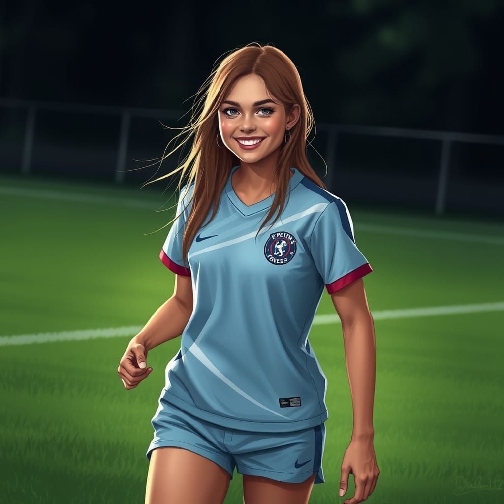 Girl Scores Bicycle Kick: Dynamic Digital Art