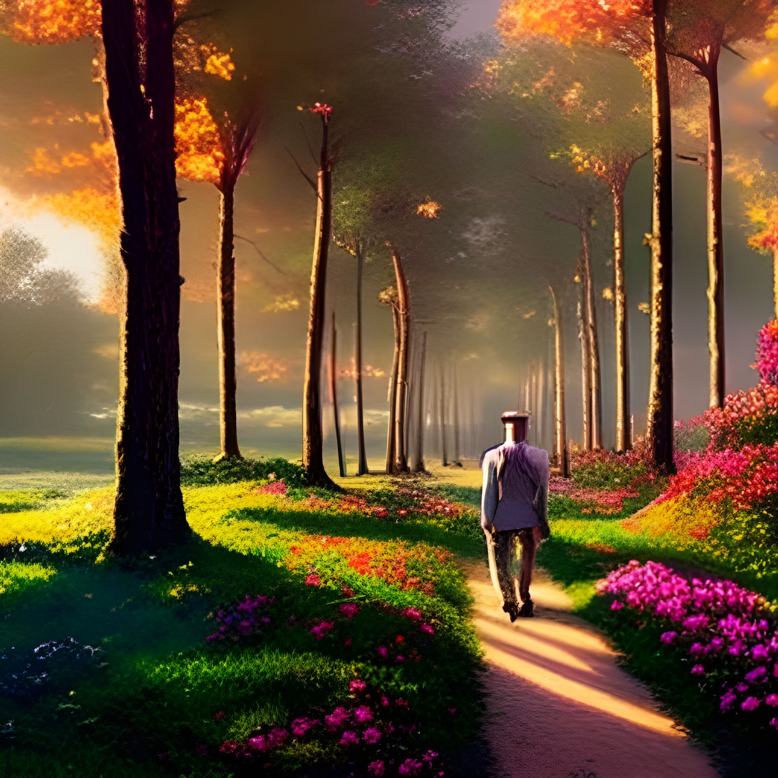 Dream Landscape with Walker in Hyperrealistic Style