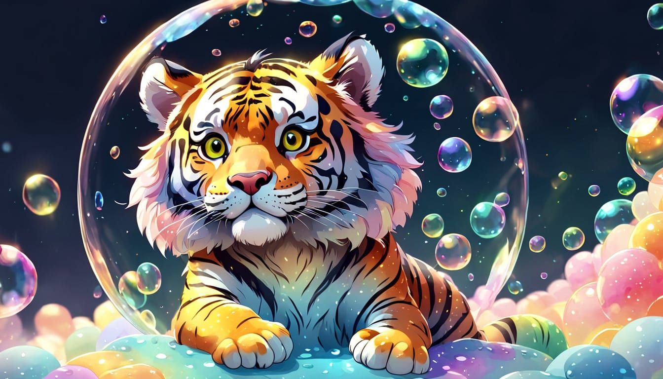 Tiger on a Bubble in Watercolor Style