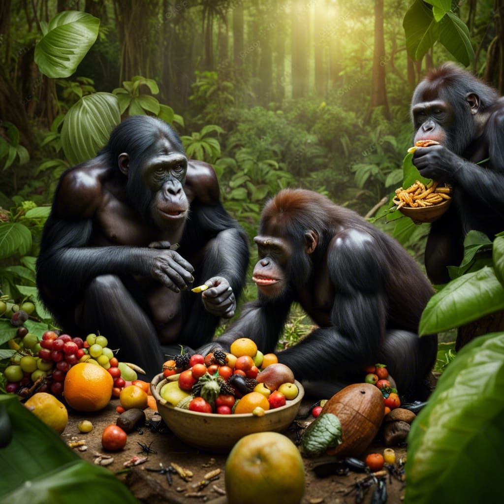 Apes Foraging Together in the African Jungle