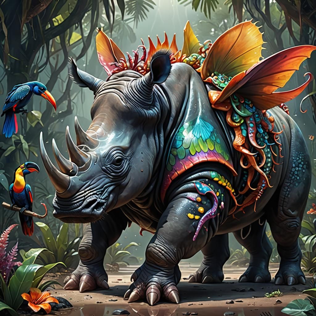 Rhino Octopus Toucan Hybrid in Fantasy Concept Art