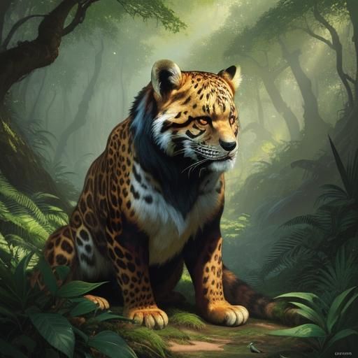 Leopard and Red Panda Hybrid in Forest, Fantasy Art