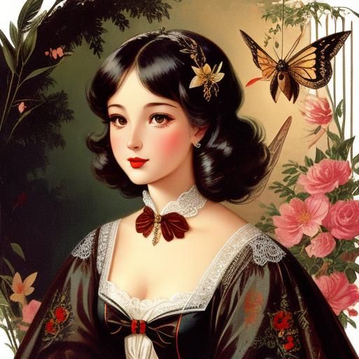 Vintage Illustration of a Moth Woman