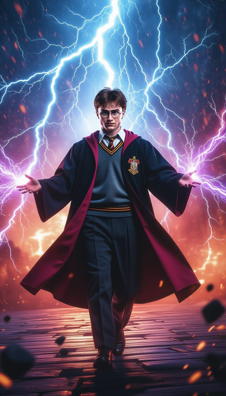 Harry Potter Amidst Lightning, Cinematic Film Still