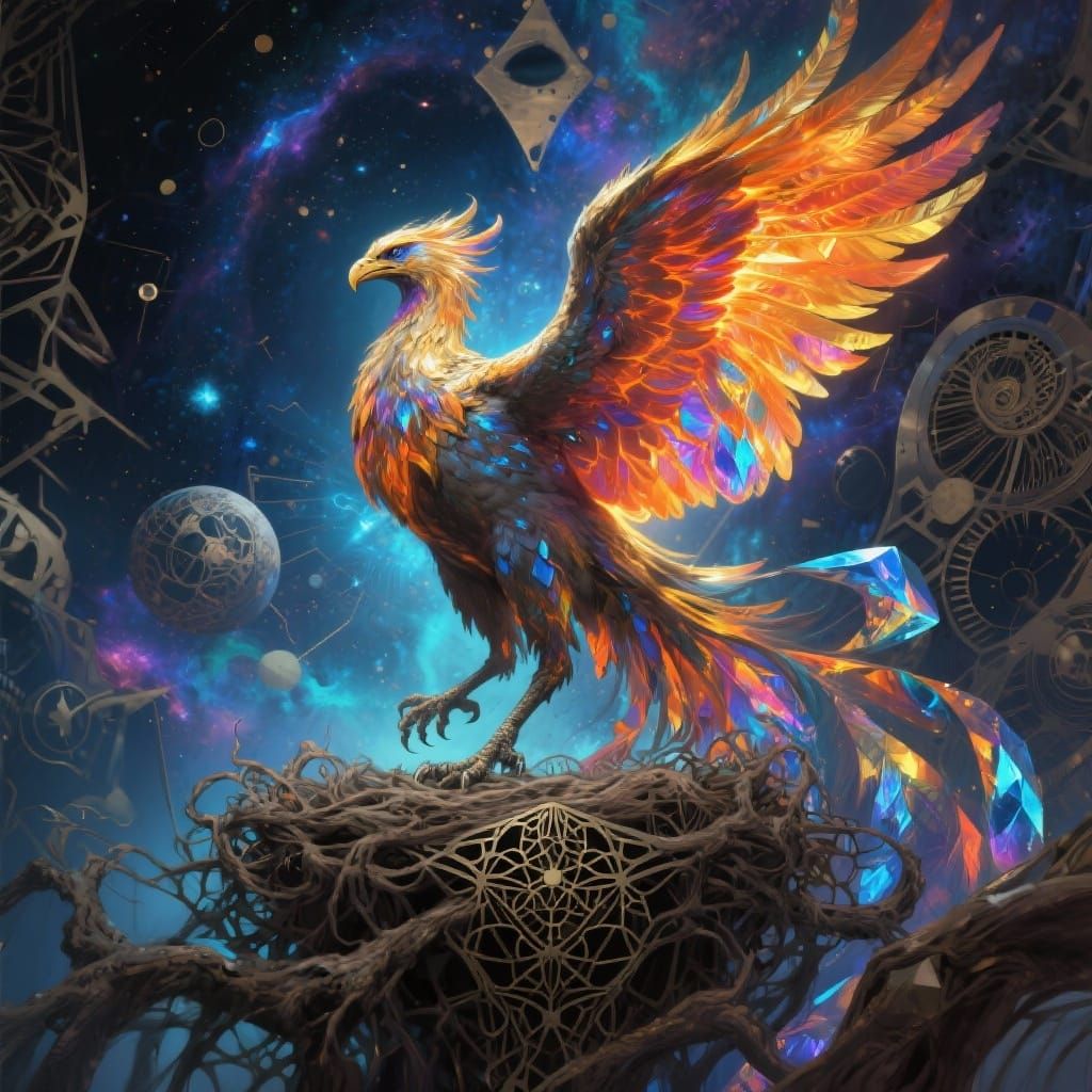 Majestic Phoenix Rises From Geometric Roots in Cosmic Nebula