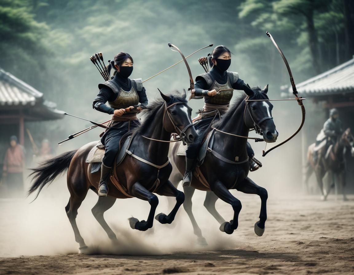 Japanese Ninja Girls on Horseback Archery