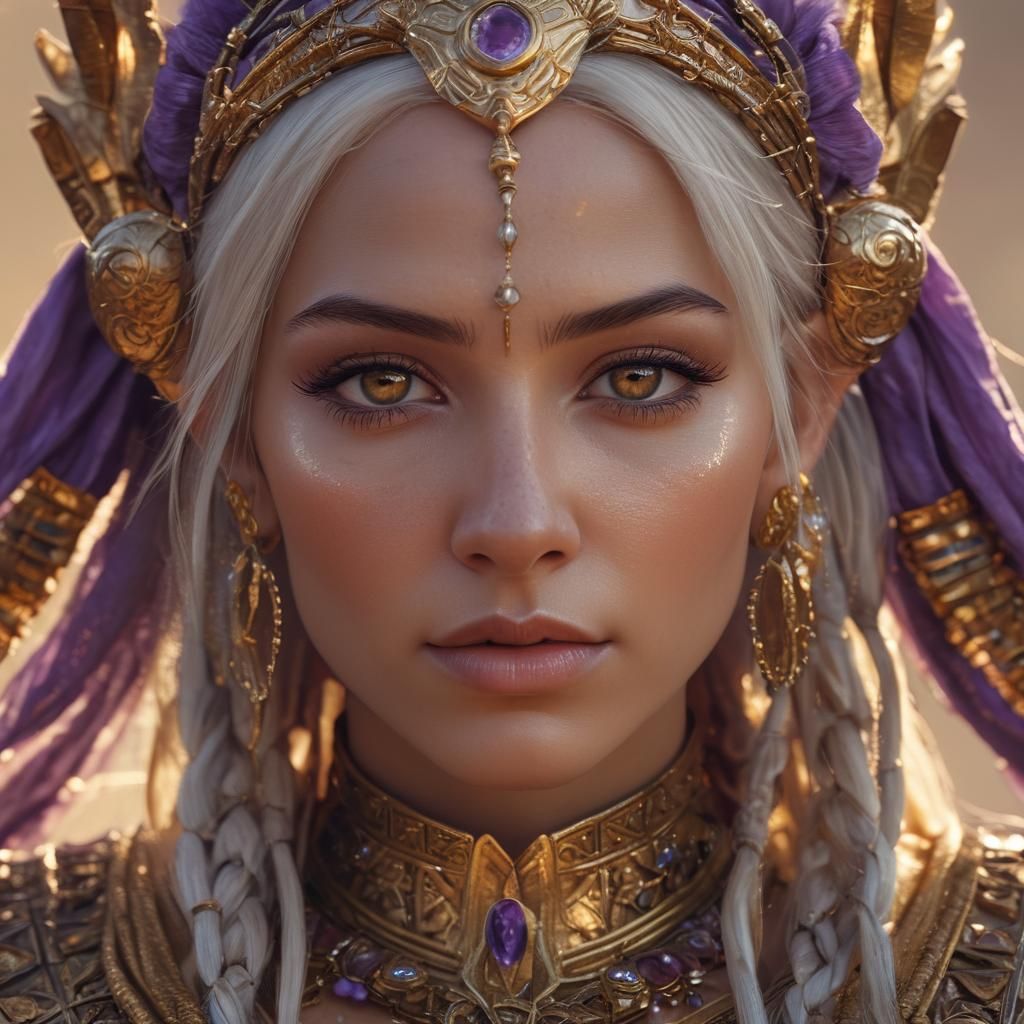 Mystic Elf Sorceress Portrait in Golden Light