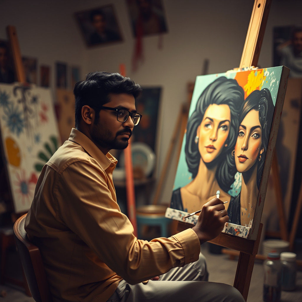 Indian Artist Creates Vibrant Portrait in Film Still Style