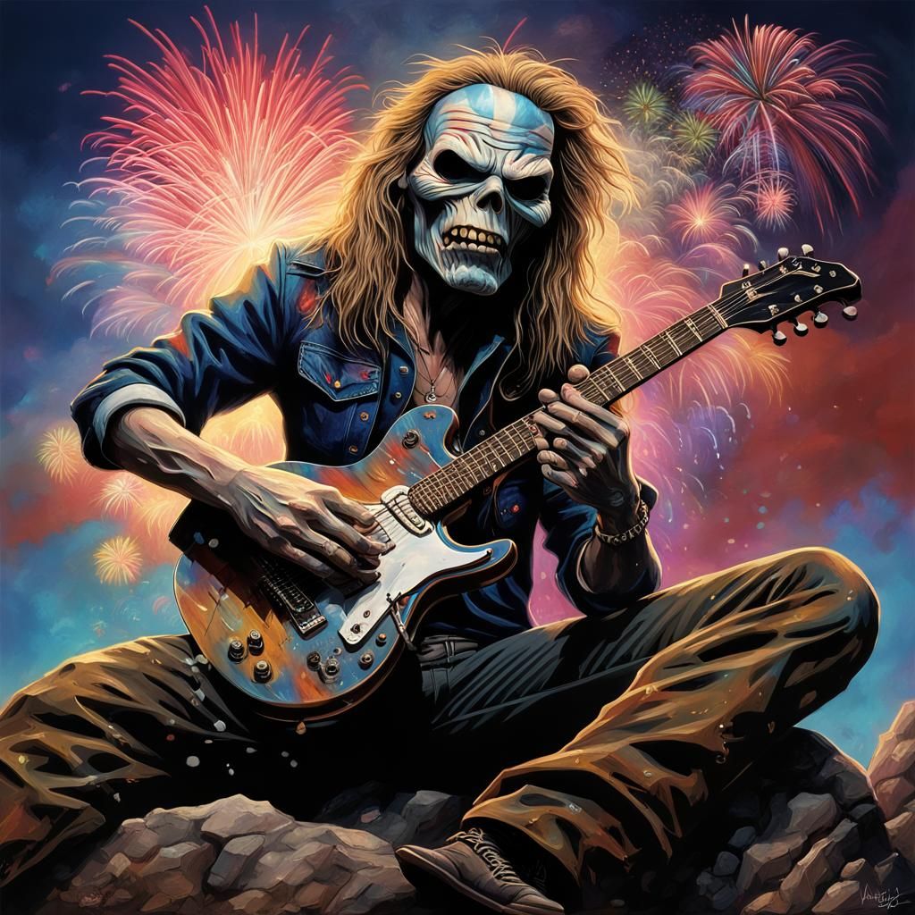 Eddie of Iron Maiden Plays Guitar: Hyperrealistic Art