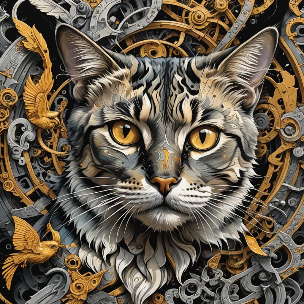 Cat Bird Metamorphosis in Dieselpunk Style