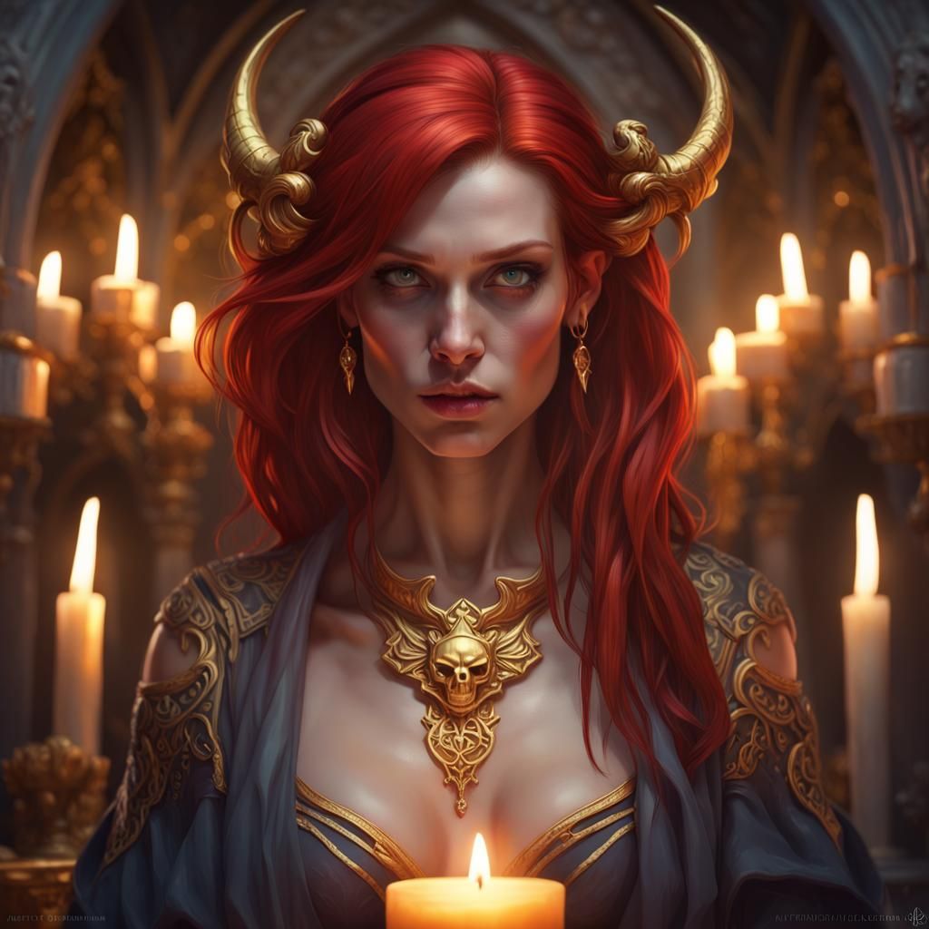 Demona from Gargoyles in her human form preparing a magic ritual