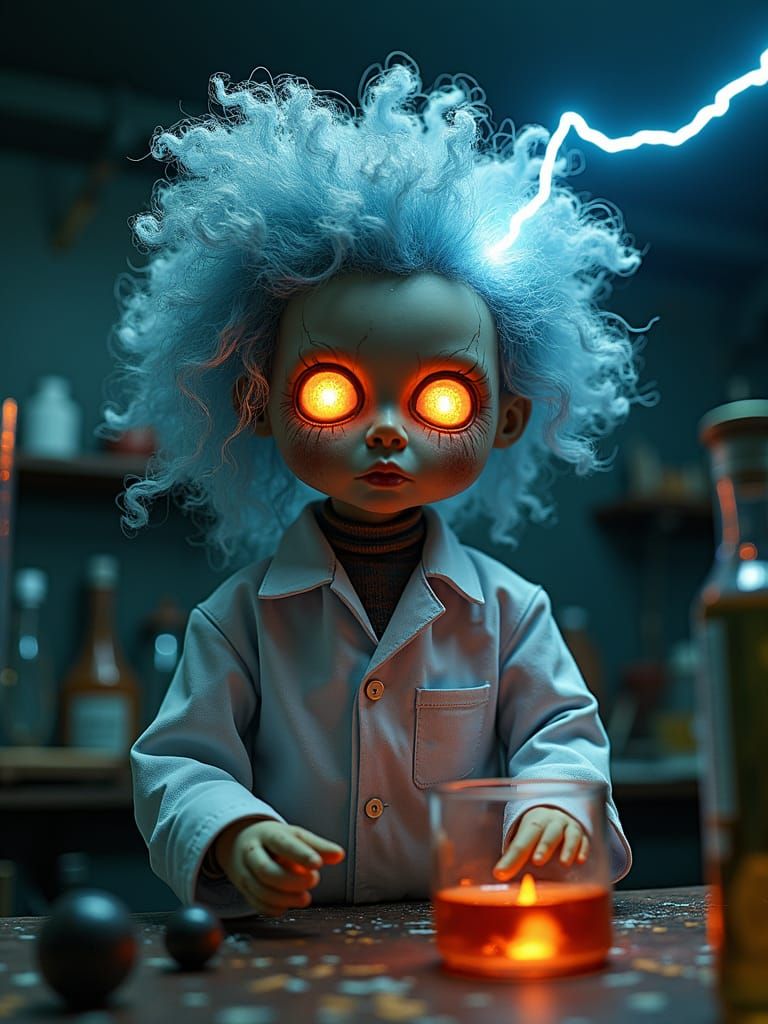 Eerie Mad Scientist Doll in Chromatic Aberration