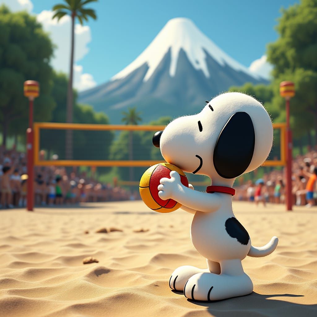 Snoopy Photographs a Volleyball Match