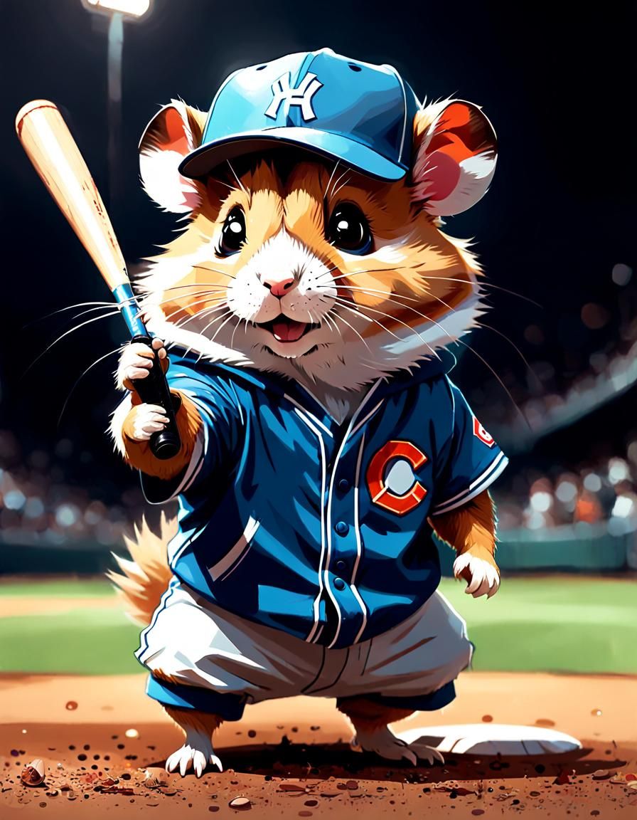 Hamster Baseball Player: Digital Art Illustration