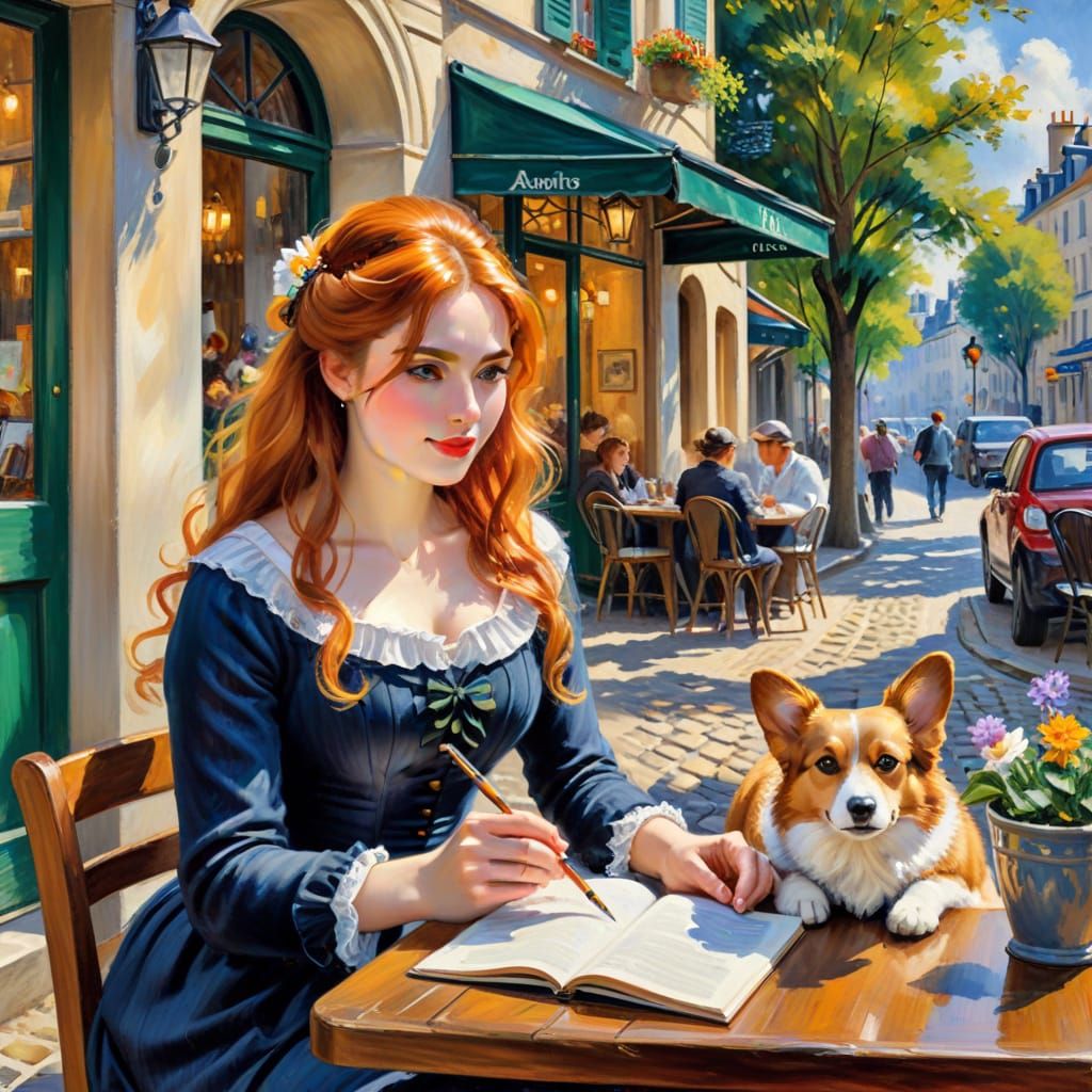 Cozy Cafe Scene in Impressionist Style